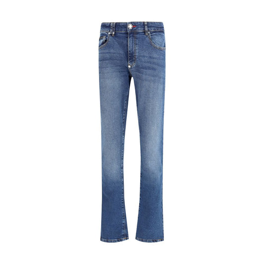 Blue Cotton Straight-Leg Jeans