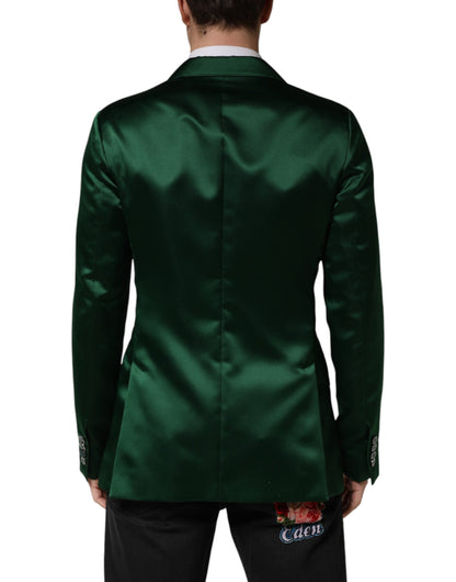 Green Satin Double Breasted Jacket Blazer