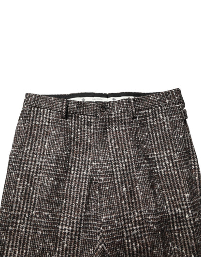 Brown Wool Plaid Skinny Dress Trouser Pants