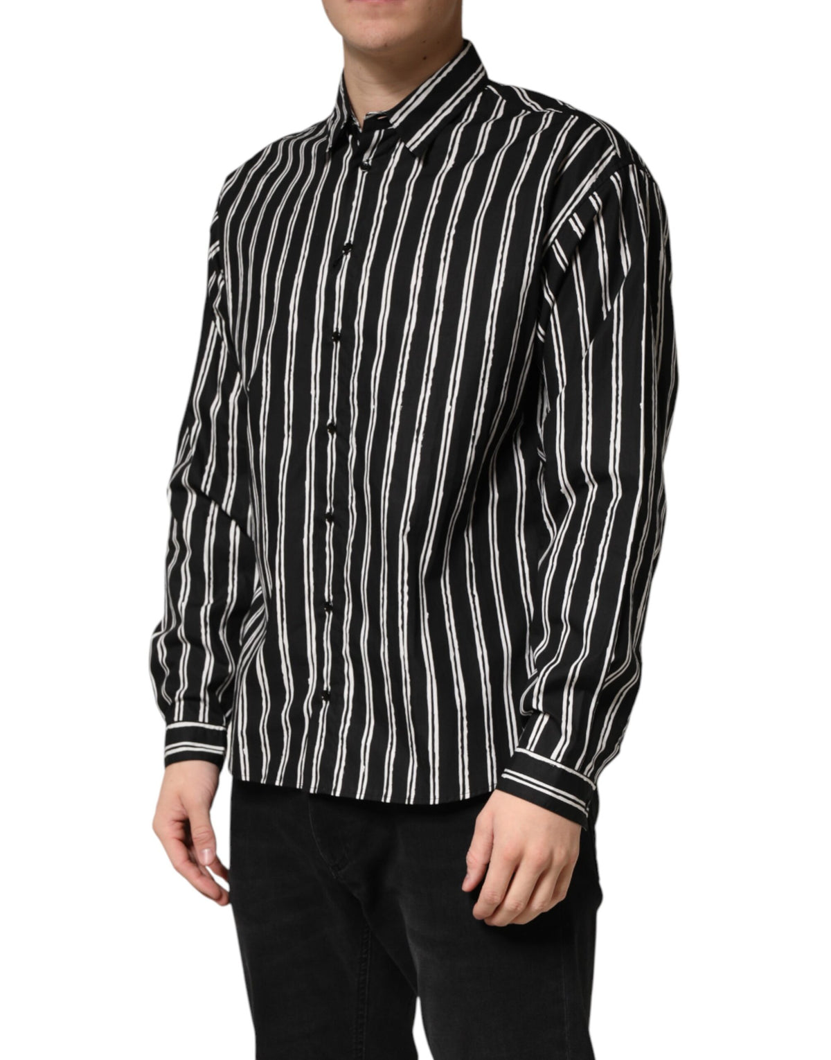 Black Stripes Cotton Men Formal Dress Shirt