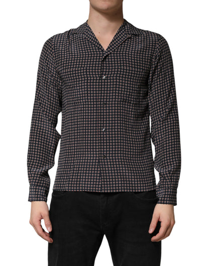 Black Patterned Silk Men Button Down Shirt