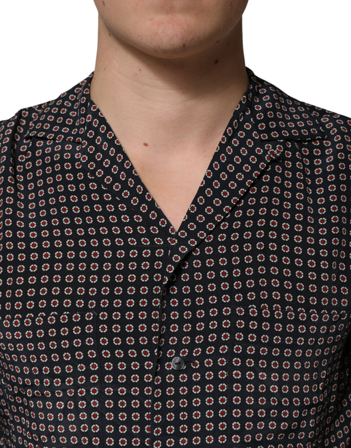 Black Patterned Silk Men Button Down Shirt