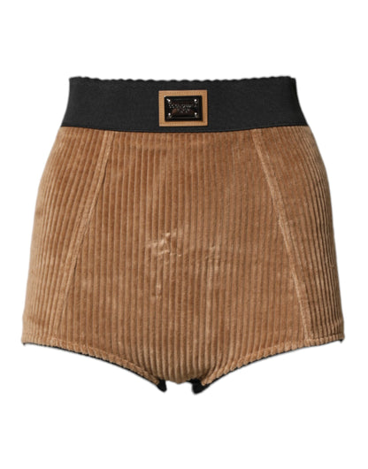 Brown Cotton High Waisted Hot Pants Shorts