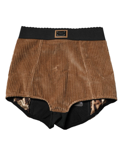 Brown Cotton High Waisted Hot Pants Shorts