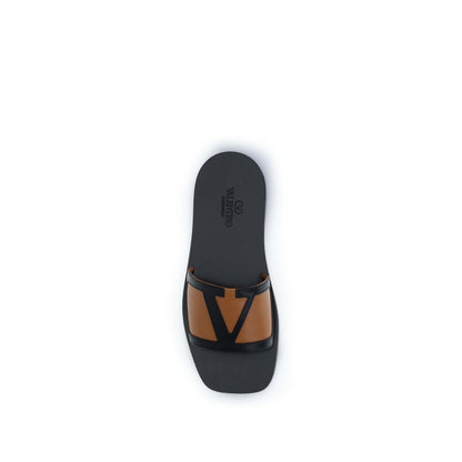 Black Calf Leather Bos Taurus Flat Sandals