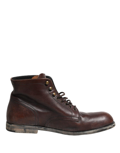 Brown Lace Up Short Ankle Boots Men Shoes