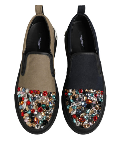 Blue Canvas Embellished Slip On Men Sneakers Shoes