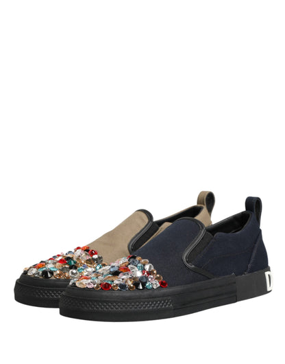 Blue Canvas Embellished Slip On Men Sneakers Shoes