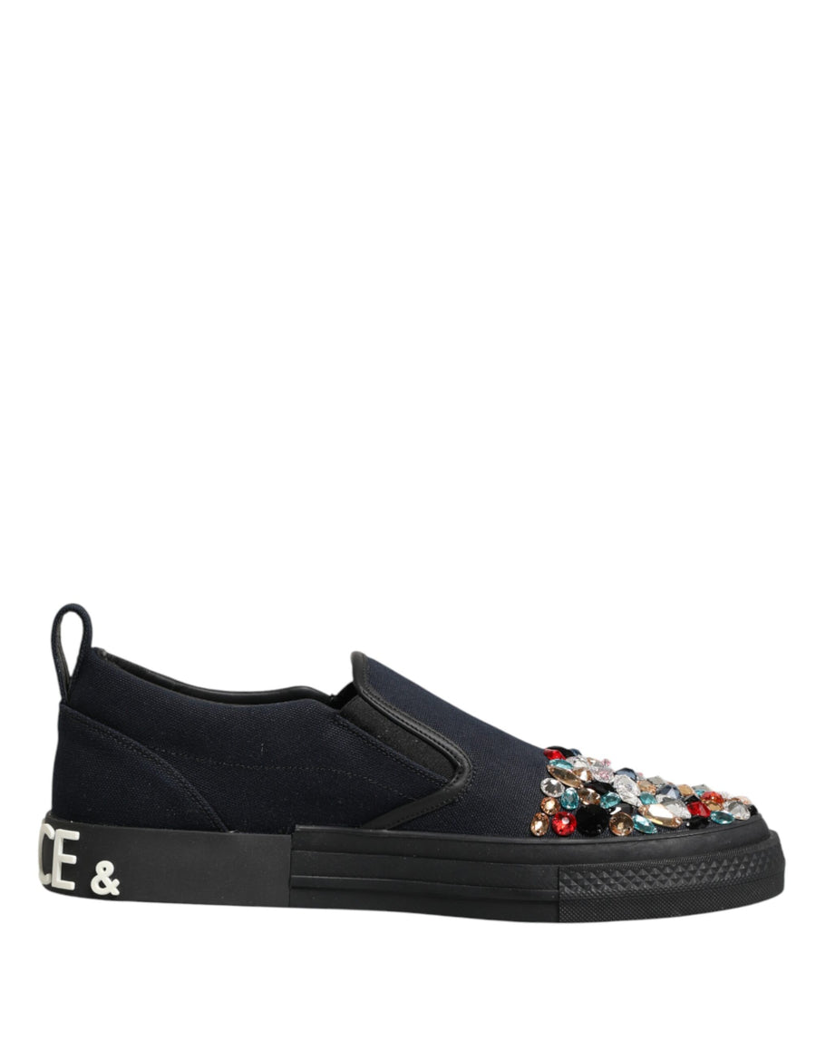 Blue Canvas Embellished Slip On Men Sneakers Shoes