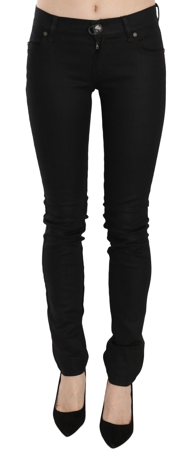 Cotton Black Mid Waist Skinny Denim Jeans