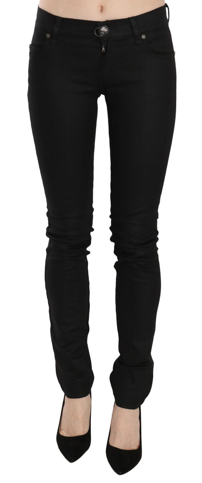 Cotton Black Mid Waist Skinny Denim Jeans