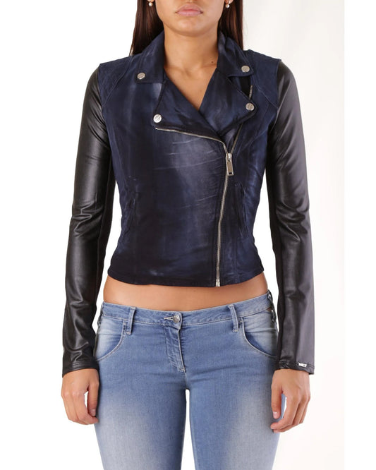 Blue Cotton Biker Jacket