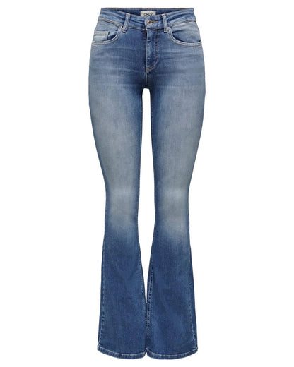 Blue Cotton Flared Jeans