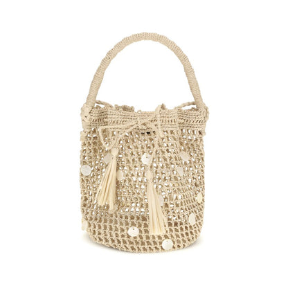 Beige Raffia Backet Bag