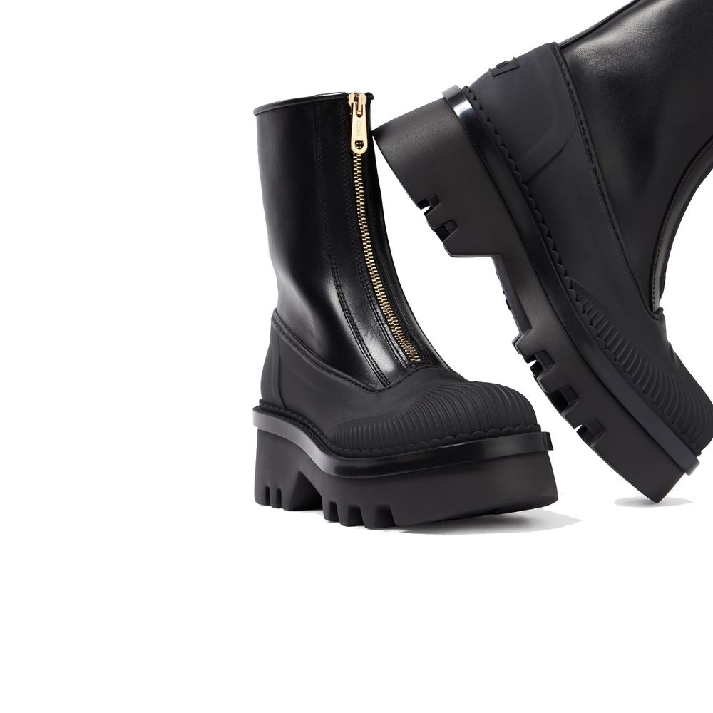 Black Calfskin Lace-Up Boots
