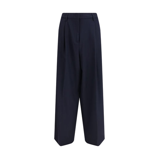 Blue Polyester Casual Pants