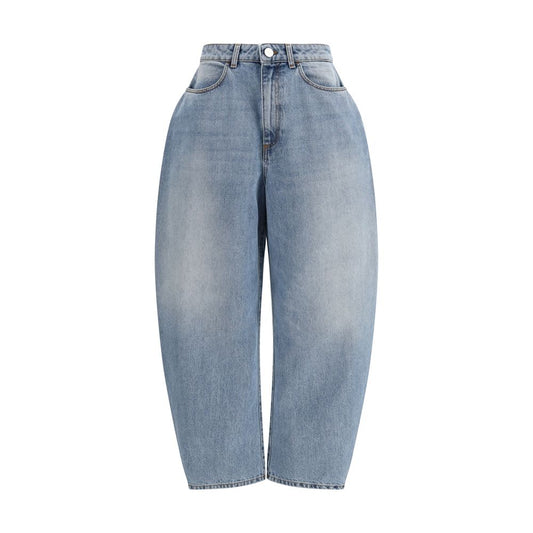 Blue Cotton Straight-Leg Jeans