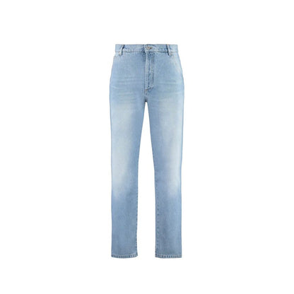 Blue Cotton Straight-Leg Jeans
