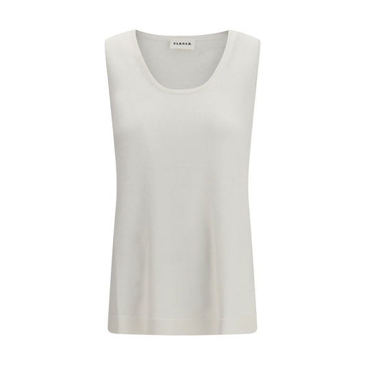 White Linen Sleeveles T-Shirt