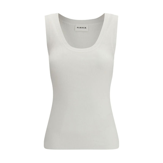 Beige Cotton Sleeveles T-Shirt