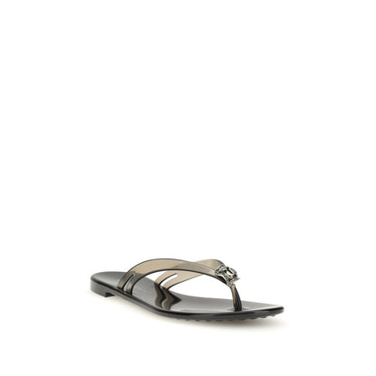 Black Polyurethane Flat Sandals