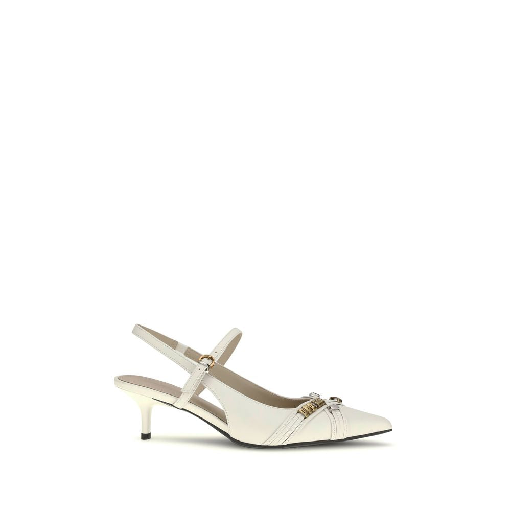 White Calf Leather Bos Taurus Mid Heel Pumps