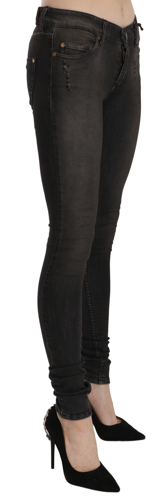 Cotton Black Washed Low Waist Skinny Denim Jeans