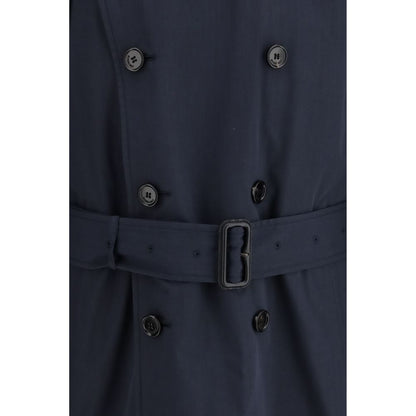 Blue Polyester Trench Coat