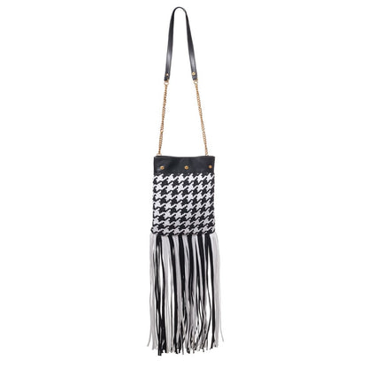 Black And White Leather And Textile Shoulder Bag