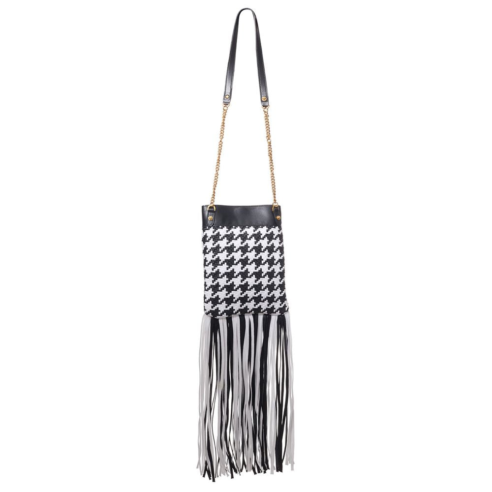 Black And White Leather And Textile Shoulder Bag