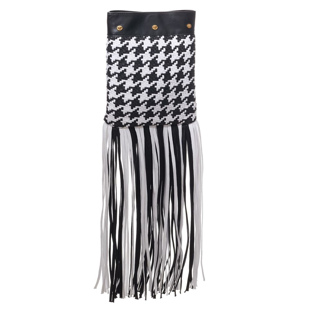 Black And White Leather And Textile Shoulder Bag