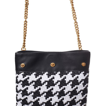 Black And White Leather And Textile Shoulder Bag