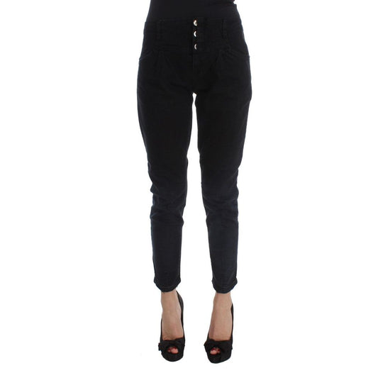 Black Cotton Cropped Jeans