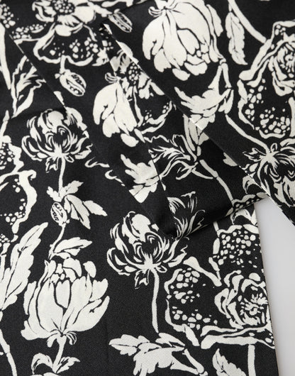 Black White Silk Floral Print Fringe 136cm X 15.5cm  Scarf