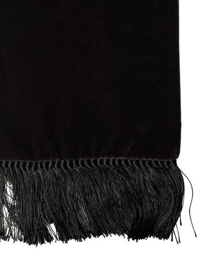 Black Silk Fringe Neck Wrap Foulard 139.5cm x 15.5cm Scarf