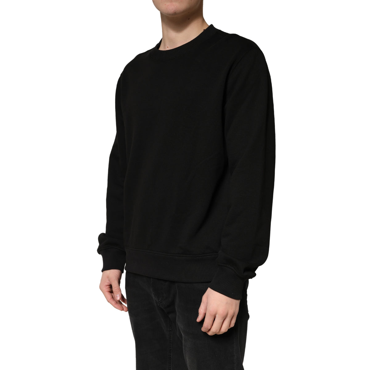 Sweater Black Cotton Crewneck Sweatshirt
