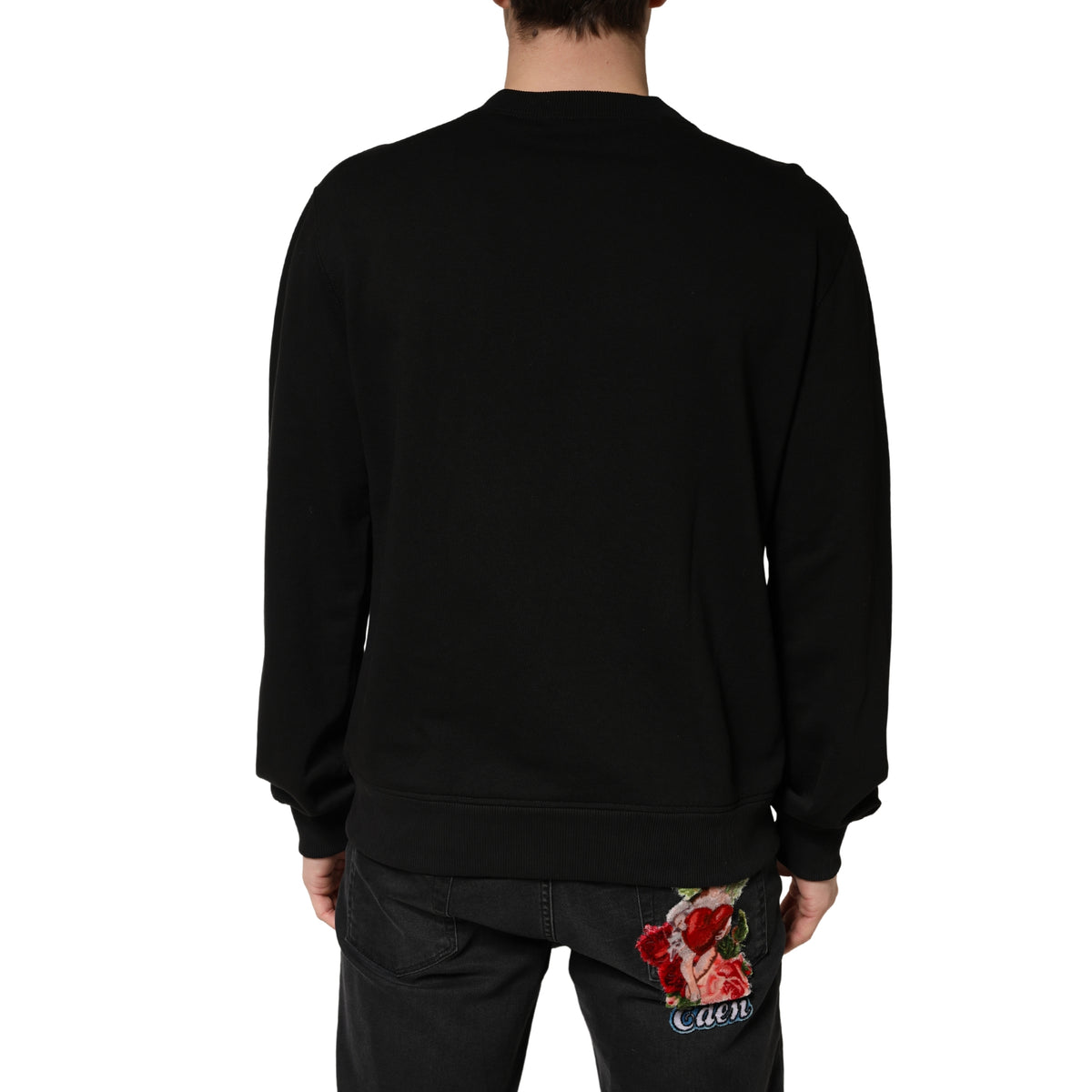 Sweater Black Cotton Crewneck Sweatshirt