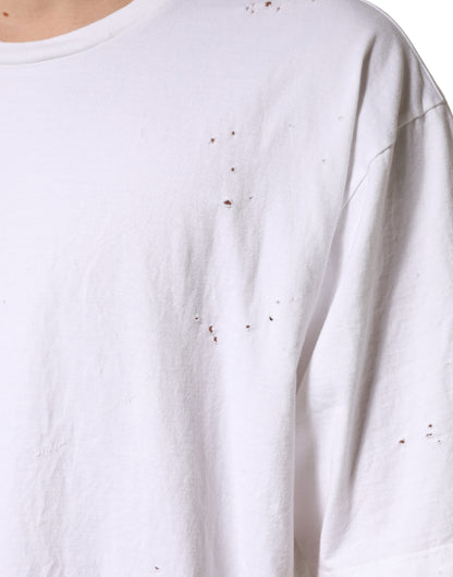 White Cotton Crewneck Short Sleeve T-Shirt