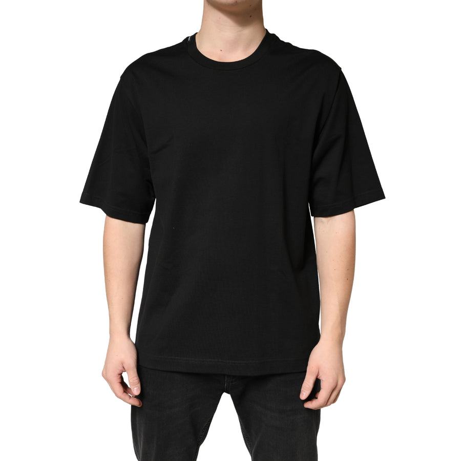 Black Cotton Crewneck Short Sleeve T-Shirt