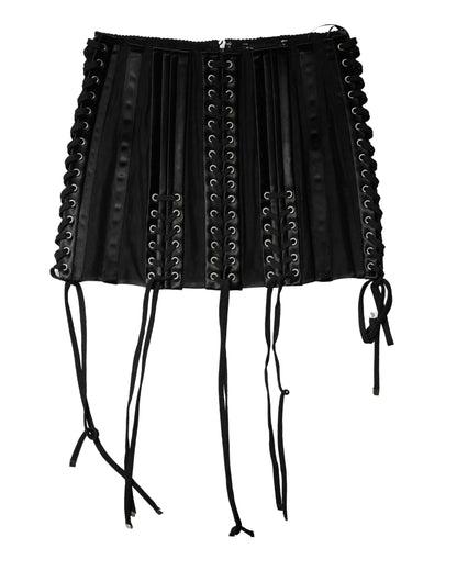 Black Lace-Up Waist Cincher Bustier Corset Top