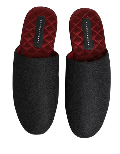 Anthracite Wool Cashmere Quilted Slippers Shoes