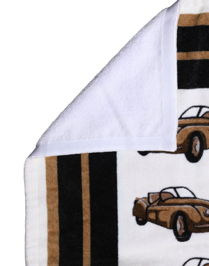 Towel White Cotton Car Graphic Print 115cm x 180cm Beach
