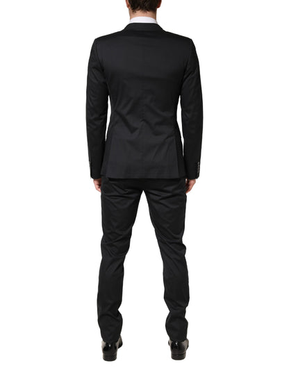 Black Cotton Single Breasted 2 Piece Suit