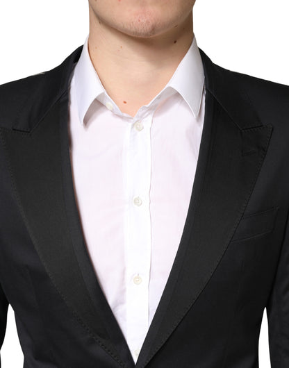 Black Cotton Single Breasted 2 Piece Suit