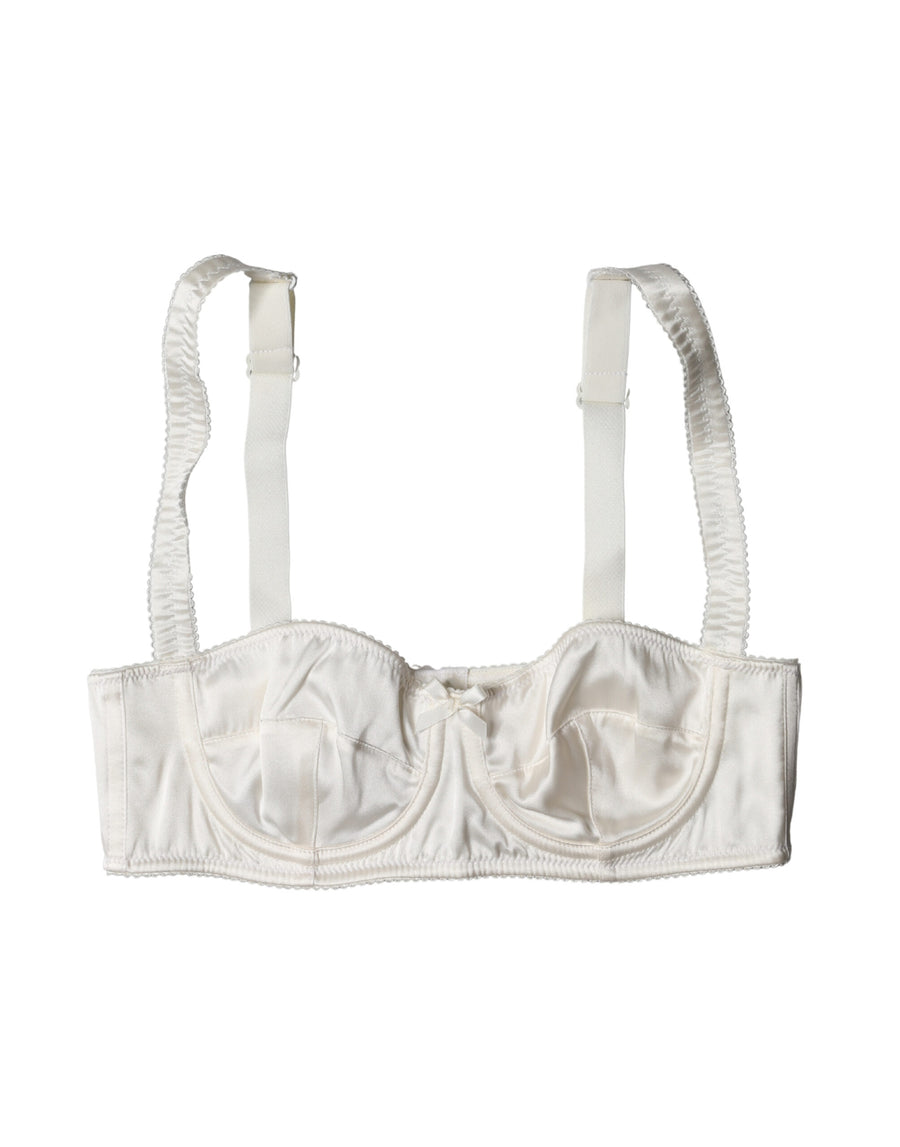 White Silk Satin Underwire Bra Semi Pad Underwear