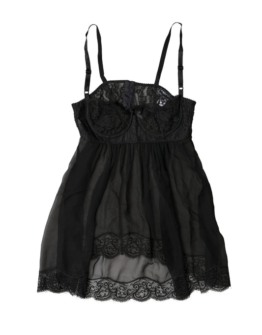 Black Silk Floral Lace Lingerie Top Underwear