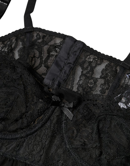 Black Silk Floral Lace Lingerie Top Underwear