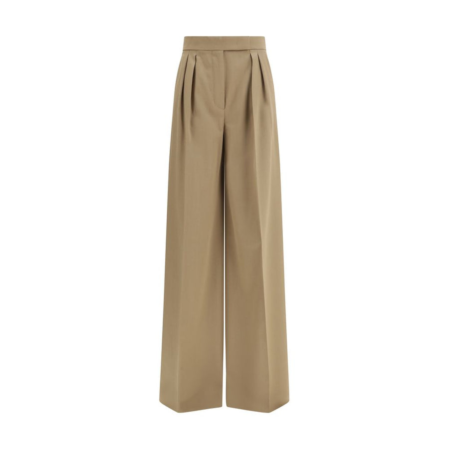 Beige Wool Casual Pants