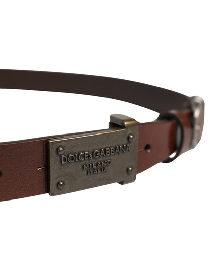 Brown Leather Logo Metal Buckle Men Belt