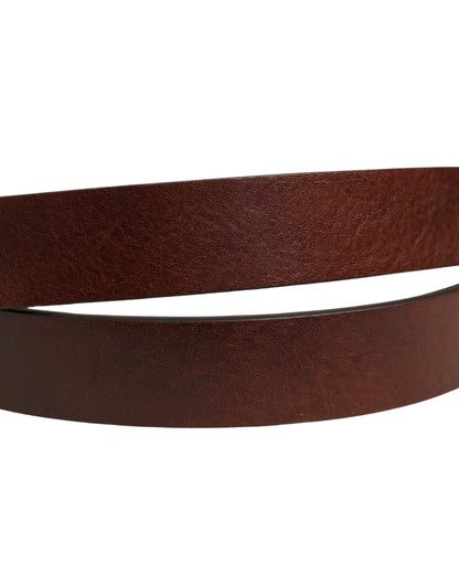 Brown Leather Logo Metal Buckle Men Belt